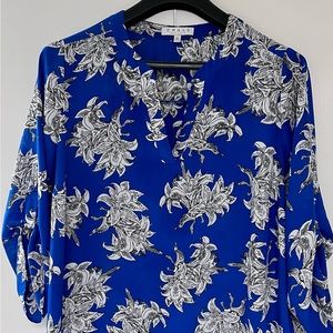 CHAUS Womens 1X Blouse, 3/4 sleeves, blue/white/gray